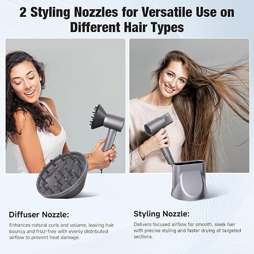 Hair Dryer, 160000 RPM Portable Professional Ionic Hair Dryer with 500 Million Negative Ions, Fast-Drying, Low Noise with Diffuser & Nozzle, Lightweight for Home and Travel thumbnail 3