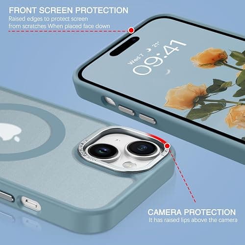 BENTOBEN Compatible with iPhone 15 Plus Case, Translucent Matte Slim Shockproof Magnetic Phone case [Compatible with MagSafe] Women Men Girl Boy Protective Cover for iPhone 15 Plus, Gray Blue thumbnail 5