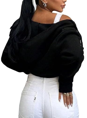 Remidoo Women's Zip Up Cropped Hoodie Crop Top Sweatshirt Drawstring Long Sleeve Jacket thumbnail 7