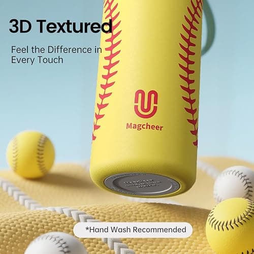 Magcheer Softball Water Bottle - 20oz Insulated Misting Water Bottles Stainless Steel 3D Textured - Softball Accessories Gift for Kids thumbnail 5