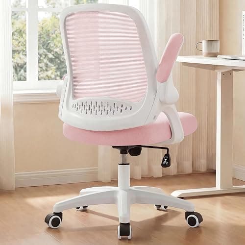 NEO CHAIR Office Desk Gaming Ergonomic Computer Chair with Lumbar Back Support Adjustable Height Swivel Rolling Wheels Flip-up Arms Mesh Chair for Home Vanity (Pink) - Image 1