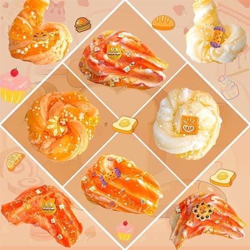 6 Packs Gradient Orange Slime Kit - Cloud Slime, Butter Slime & Clear Slime, Crunchy Slime for Kids with Various Slime Add-ins, Non Stick Slime Party Favors for Girls and Boys, 360ml Kids Slime(Bread) thumbnail 7