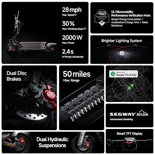 Segway Ninebot Max G3 Electric Scooter, 28 mph Top Speed w/ 50 Miles Max Range, 2000W Peak Motor, Dual Hydraulic Suspension, Fast Charging Scooter for Adults and Teens, UL-2272 2271 Certified thumbnail 2