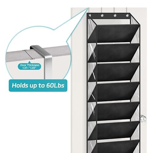 AOODA 10 Tier Clear Over the Door Shoe Organizer Storage, Deep Pockets Large Hanging Shoe Rack for Closet Door, Fit 20 Pairs Shoe Holder Hanger for Sneakers, Boots (Black) thumbnail 6
