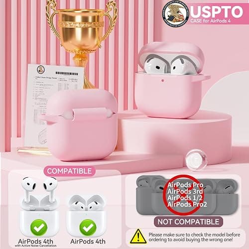 Custodia per AirPods 4, custodia in morbido silicone compatibile con Apple AirPods di 4a generazione 2024, da donna, ragazza, custodia rosa antigraffio con kit di pulizia e portachiavi, protezione thumbnail 2
