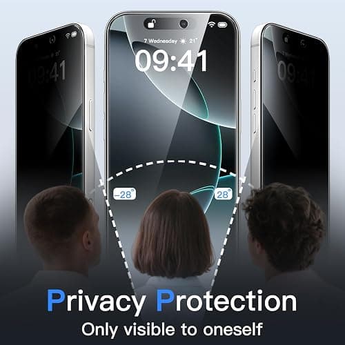JETech Sichtschutz für iPhone 16 Pro 6,3 Zoll, Anti-Spy Gehärtete Glas Schutzfolie mit Einfachem Installationswerkzeug, 2 Stück thumbnail 3