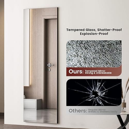Kosmonia Full Length Mirror, 56"x18" Frameless Floor Mirror w/Distortion Free, HD Reflection, Standing or Leaning Full Body Mirror for Bedroom, Hanging Mounted for Living Room Cloakroom thumbnail 7