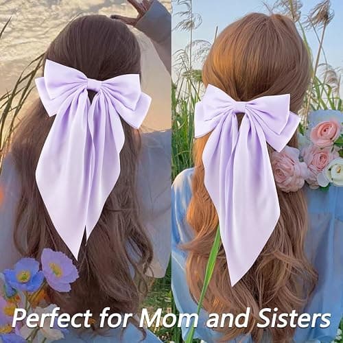 Velscrun Hair Bows for Women Girls Purple Silky Satin Large Coquette Hair Bow Oversized Hair Ribbons Big Hair Bows Clip Long Tail Bowknot Hair Barrettes Halloween Christmas Hair Accessories thumbnail 5