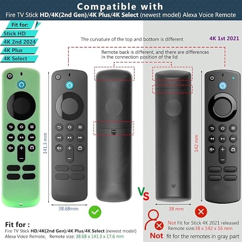 Pinowu Remote Cover Case (2pcs) Compatible with Fire TV Stick 4K HD 2nd (2024 Released) / Pioneer　Newest Alexa Voice Remote, Anti Slip Silicone Sleeve with Wrist Strap (Green, Turquoise, Glow) thumbnail 2