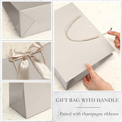 Silkfly 12 Pcs Thank You Gift Bags with Handle 12x10x4'' Welcome Return Gifts Bag with Bow Ribbon for Valentine Wedding Bridesmaid Baby Shower New Year Housewarming Birthday (Champagne) thumbnail 3
