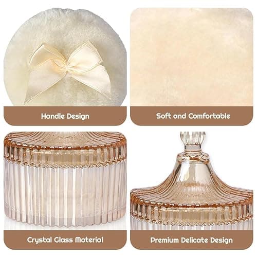Body Powder Puff and Container, Glass Dusting Powder Jar with 2 Puffs | Reusable & Washable, Clear Glass Design, Perfect for Makeup, Body Powder & Skincare, Ideal for Home & Daily Use (Golden)) thumbnail 3