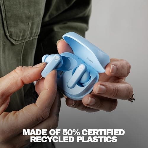 Skullcandy Smokin’ Buds Wireless Earbuds, Bluetooth Headphones, Noise Isolating Fit, Up to 20 Hours Battery, IPX4 Sweat and Water Resistant, Microphone for iPhone Android - Preppy Blue thumbnail 2
