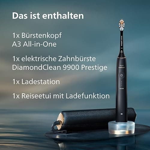 Philips Sonicare DiamondClean Prestige 9900 – Elektrische Zahnbürste mit SenseIQ, A3 Premium-All-in-One-Bürstenkopf und Ladeetui in Mitternachtsblau (Modell HX9992/12) thumbnail 12