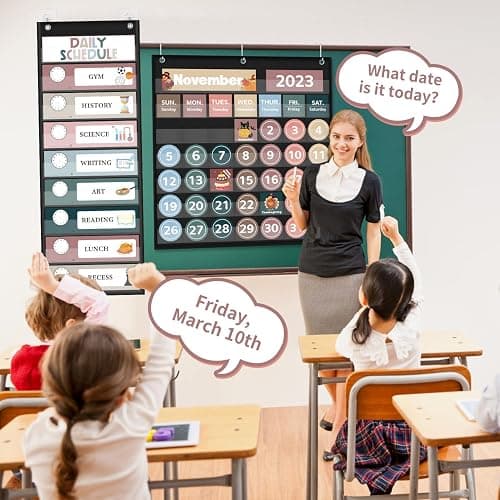 Monthly Calendar Pocket Chart for Classroom, Printed Days of The Week with Cards, Learning for Home or Kindergarten, Teacher Must Have Supplies That Fits Any School Décor (Black Calendar+Daily Schedule) thumbnail 3