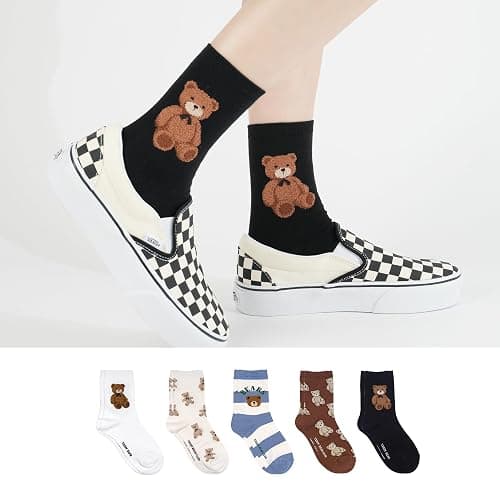 Kikiya Women's Cotton Crew Socks - Cute Smiley Face Funny Bow Fruit Graphic Crazy Animal - Ladies Girls Casual Socks Size 6-8 thumbnail 4