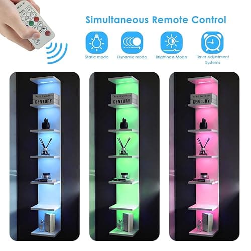 AskTag 7 Tier Wall Shelves with RGB Light, Lack Wall Shelf Unit, Vertical Shelf with Remonte Control,White Shelves thumbnail 3