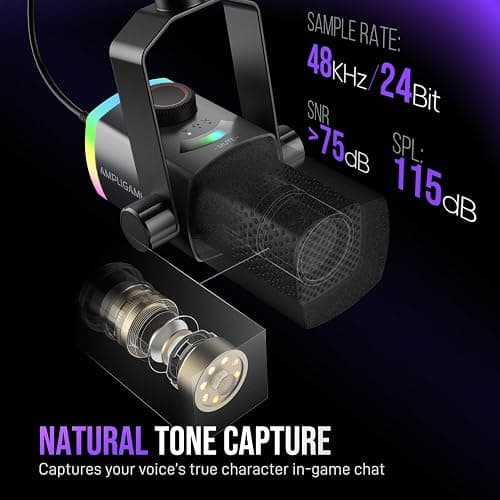 FIFINE Gaming Microphone Kit, XLR/USB Dynamic PC Microphone with Boom Arm for Podcast Recording, RGB Streaming Mic Set, Tap-to-Mute, Mix Control, Headphone Jack-AmpliGame AM8PROT thumbnail 2