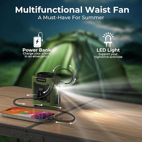 10000mAh Portable Waist Clip Fan, 40H Cooling Personal Wearable Fan, 5 Speeds 16000RPM Strong Belt Fan, Rechargeable Hands-free Neck Fan With Flashlight for Outdoor Jobsite Camping Traveling thumbnail 6