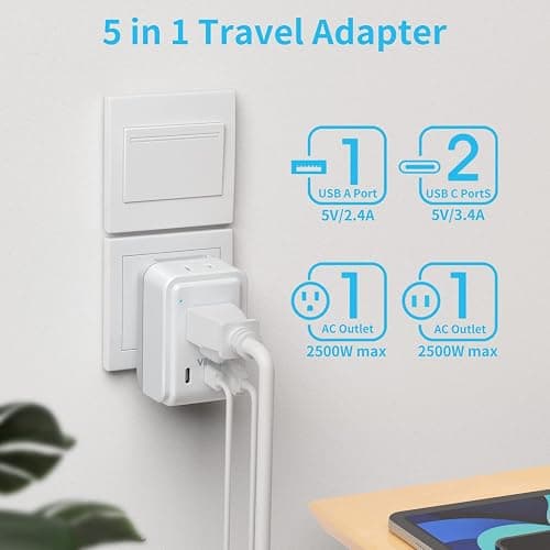 European Travel Plug Adapter Kit, VINTAR International Plug Adapter with 3 USB Ports (2 USB C,3.4A) 2 American Outlets, Type C,G,E/F Detachable Attachments, Adapter for US to UK Europe France Italy thumbnail 3