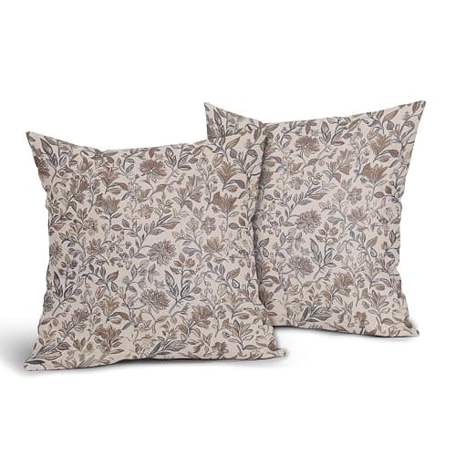 Vintage Floral Pillow Covers 18x18 Inch Set of 2 Antique Flower Block Print Throw Pillow Covers Brown Neutral Traditional Square Cushion Case Decoration for Couch Home Decor thumbnail 4