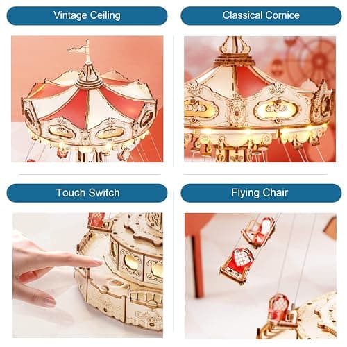 ROKR 3D Puzzles Wooden Music Box Kit with LED, Rotating Swing Ride Mechanical Model Kit DIY Wood Craft Hobbies Kit for Adults Birthday for Adults thumbnail 4