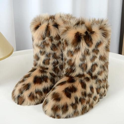 Eosxrp Furry Faux Fur Boots Women's Winter Shoes Woman Fluffy Warm Snow Boots Mid-Calf Comfortable Outdoor Flat thumbnail 3