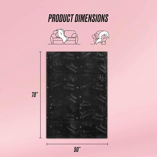 Juicy Couture Embossed Plush 50"x70" Throw Blanket, Embossed Interlocking Hearts Black thumbnail 2