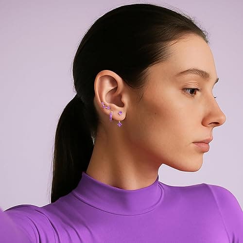 3 Pairs Trendy Small Earrings for Women, Gold Plated Hypoallergenic Stud Huggie Jacket Stack for Cartilage Helix, Dainty Cute Women Fashion Accessories Birthstone Western Jewelry Gifts thumbnail 2