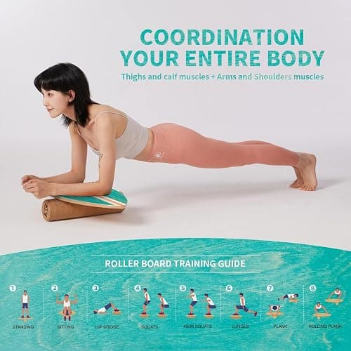 XCMAN Surf Balance Board Trainer with Roller Wooden Exercise Balancing Stability Trainer - Non Slip Surface for Adults Kids|Balance Board for Surfing,Snowboarding,Skateboarding,Hockey,Yoga Training thumbnail 6
