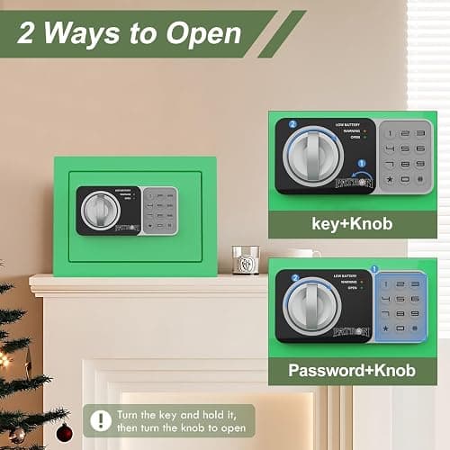 PATRON small safe box with key，mini safe for money，small coin safes for home with code，little jewelry lock box for kids，Wall or Cabinet Safe for personal items，0.236 Cubic Feet Green thumbnail 4