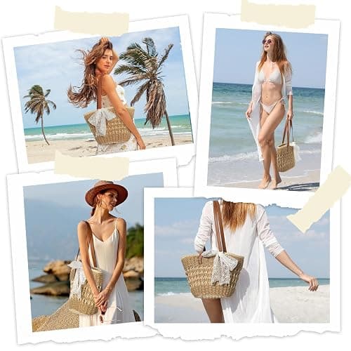 Trifabricy Beach Bags for Women, Summer Straw Bag, Woven Straw Beach Tote Bag Shoulder Handbags thumbnail 7