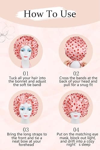 Vettres Double Layer Satin Bonnet with Detachable Eye Mask Night Cap for Curly Natural Hair Reduces Frizz Locks in Moisture thumbnail 8