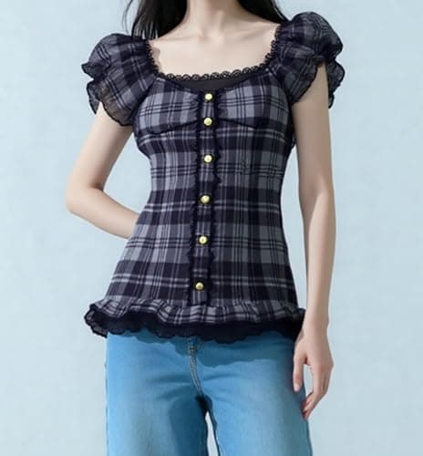 Coquette Ruffle Tops Women Cute Summer Lace Peplum Babydoll Top Teen Girls Y2k Grunge 2000s Cottagecore Clothing thumbnail 3