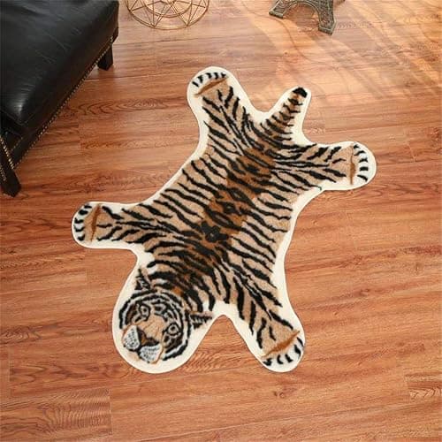 Tiger Printed Skin Area Rug,Faux Fur Rug Area Artificial Carpet,Simulation Cowhide, Cow Hide Mat Rug Animal Print Hide Faux Carpet 31.5x41.3inch thumbnail 3