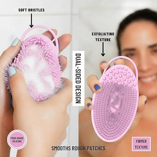 Exfoliating Body Scrubber Silicone - Textured Back Scrubber Shower Brush - Avilana Bath Loofah Alternative Dual Sided - Gentle Smoothing Body Wash Tool Rough Skin - Gift Women Men thumbnail 4