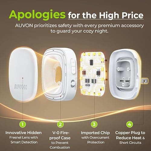 AUVON Plug-in LED Backlit Night Light with Motion Sensor & Dusk to Dawn Sensor, Dimmable Cool White Nightlight with 1-50 lm Adjustable Brightness for Bedroom, Bathroom, Stairs, Hallway (4 Pack) thumbnail 6