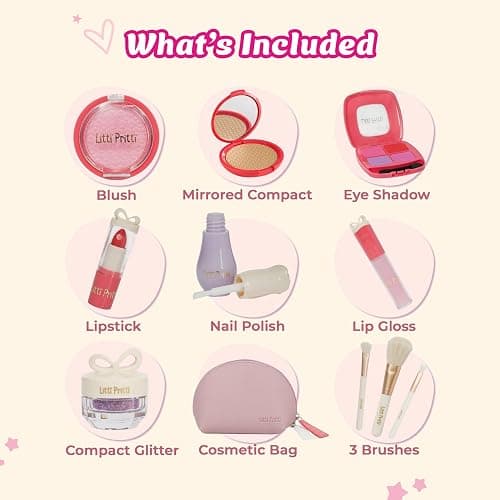 Litti Pritti Toddler Makeup Kit - Pretend Make up 11-Piece Play Makeup Set for Little Girls Age 3 and Up - Kids Cosmetic Bag Includes Brushes, Lipstick, Nail Polish - Pretend Play Toddler Girl Toys thumbnail 6