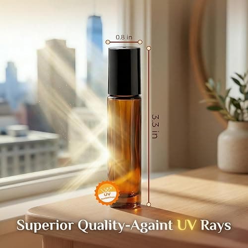 PrettyCare 12-Pack Roller Ball Applicator- Amber Glass Roller Bottles for Essential Oil with Stainless Steel Roller Ball - 10 ml Refillable Leak-proof Empty Roll on Bottles with Caps for Perfume thumbnail 2
