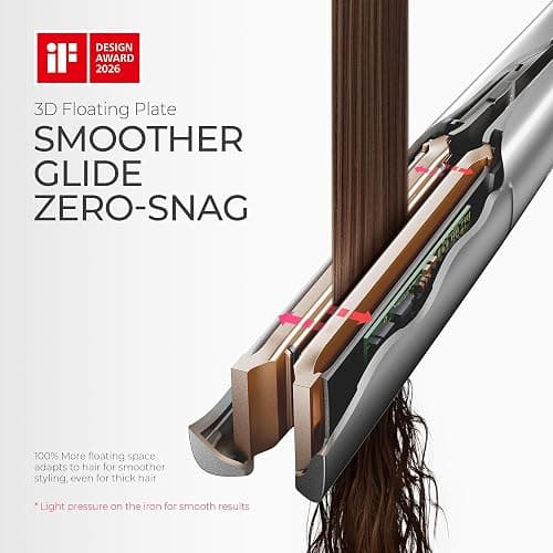 TYMO FLAIGHT Holo New-Gen Flat Iron Hair Straightener and Curler 2 in 1, 1" Long Ceramic Plates, 3X Smoother Glide, 2X Faster Styling with Less Damage, Ionic Straightener for Women, Metal Grey thumbnail 5
