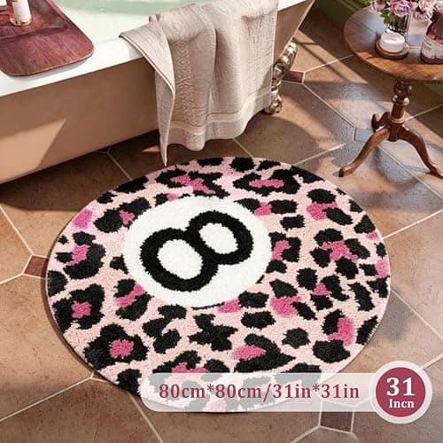 LIFEISLE Pink Cheetah 8 Ball Rug 31" Round Leopard Print Area Rug - Soft Plush Modern Aesthetic Rug for Bedroom, Living Room, Dorm Decor, Trendy Room Decor for Women & Teens thumbnail 7