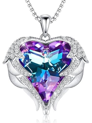 CDE Christmas Gifts for Women Angel Wings Necklace for Women with Birthstone, Love Heart Silver Tone/Gold Tone Pendant, Ideal Anniversary or Birthday Jewelry Gifts for Wife Girlfriend Her - Image 1