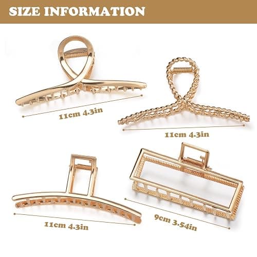 Parcce 4 Pack Large Metal Hair Clips for Thin to Thick Curly Hair, 4.3 Inch Big Nonslip Gold Color Clamps, Perfect Fashion Jaw Claw Hair Styling Accessories for Women and Girls, Christmas Gifts thumbnail 2