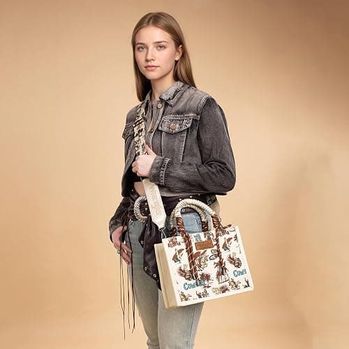 Montana West Wrangler Tote Bag Western Satchel Bags for Women with Braided Rope Handles thumbnail 2
