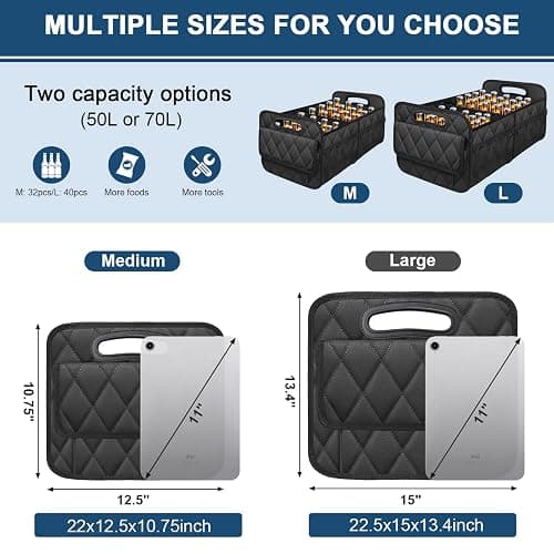 Deosk Car Trunk Organizer for SUV, Car Organizers and Storage with Reinforced Handles, Car Accessories for Women/Men 50LWaterproof Polyester Trunk Organizer, Black thumbnail 2