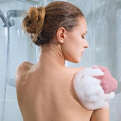 Evridwear Exfoliating Gloves for Shower, 100% Nylon Thick Soft Medium Heavy Bathing Gloves Dead Skin Remover Body Scrubber Smooth Skin with Hang Loop, 2 Pairs Moderate Pink thumbnail 8