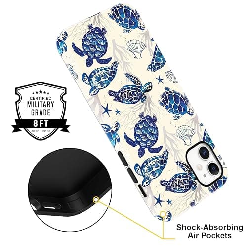 Vulfwela Summer Turtle Phone Case for iPhone 12/12 Pro, Shcokproof Cove for Women Men - White Blue Tortoise Shell thumbnail 4