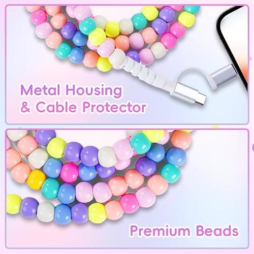 Atsidexa 4-in-1 Beaded Charging Cable, Metal Design, Nicely Packed, 60W Fast Charging, MFi Certified, Cute Colorful Cable, Gift for Girls, Compatible with iPhone, iPad, AirPods, Galaxy, and More thumbnail 4