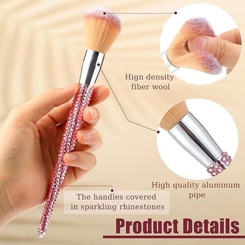 Rtteri 13 Pcs Rhinestone Pink Makeup Brushes Set Bling Crystal Professional Face Cosmetics Blending Liquid Foundation Powder Concealer Eye Shadows Make up Beauty Tool Glitter with Holder thumbnail 2