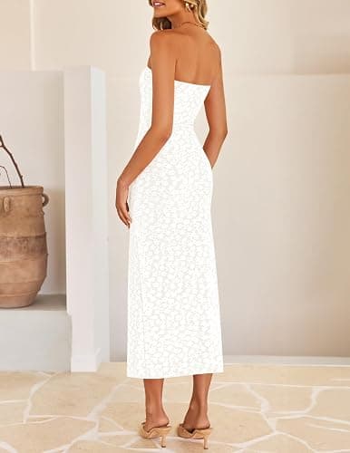 ZESICA Women's 2025 Summer Boho Floral Strapless Bodycon Midi Dress Off Shoulder Tube Beach Cocktail Party Long Dresses thumbnail 5