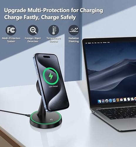 Magnetic Wireless Charger Stand 15W Fast Mag-Safe Charger for iPhone 17/17 pro/ 17 Air/ 17 pro max 16/15/14/13/12 Series Magnet Wireless Charging Station/Pad with Sleep-Friendly Light for AirPods thumbnail 4
